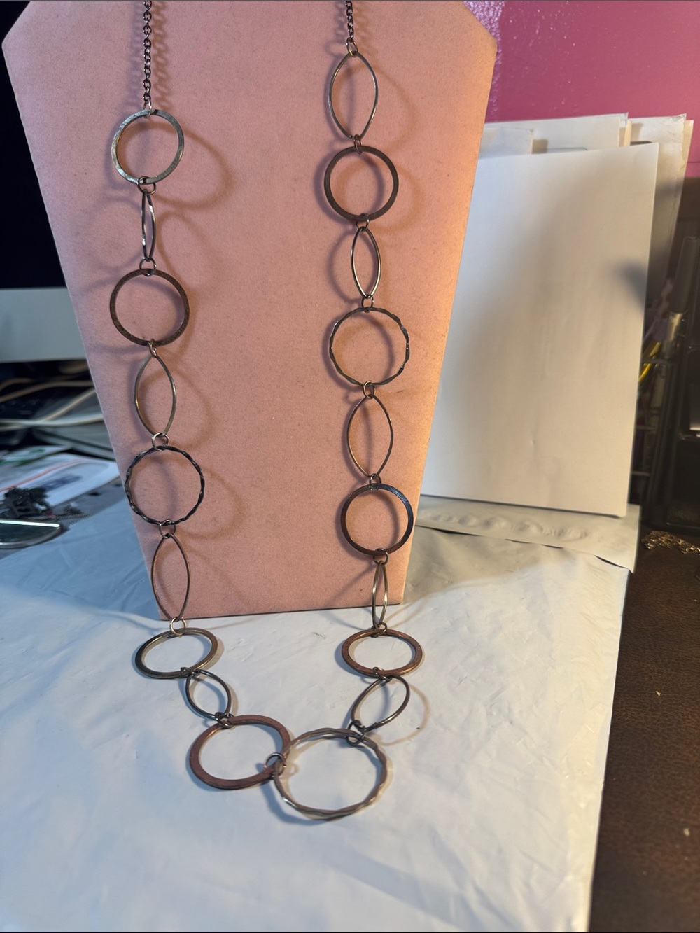 Long Linked Circle Necklace in Bronze Tone 18 1/2”